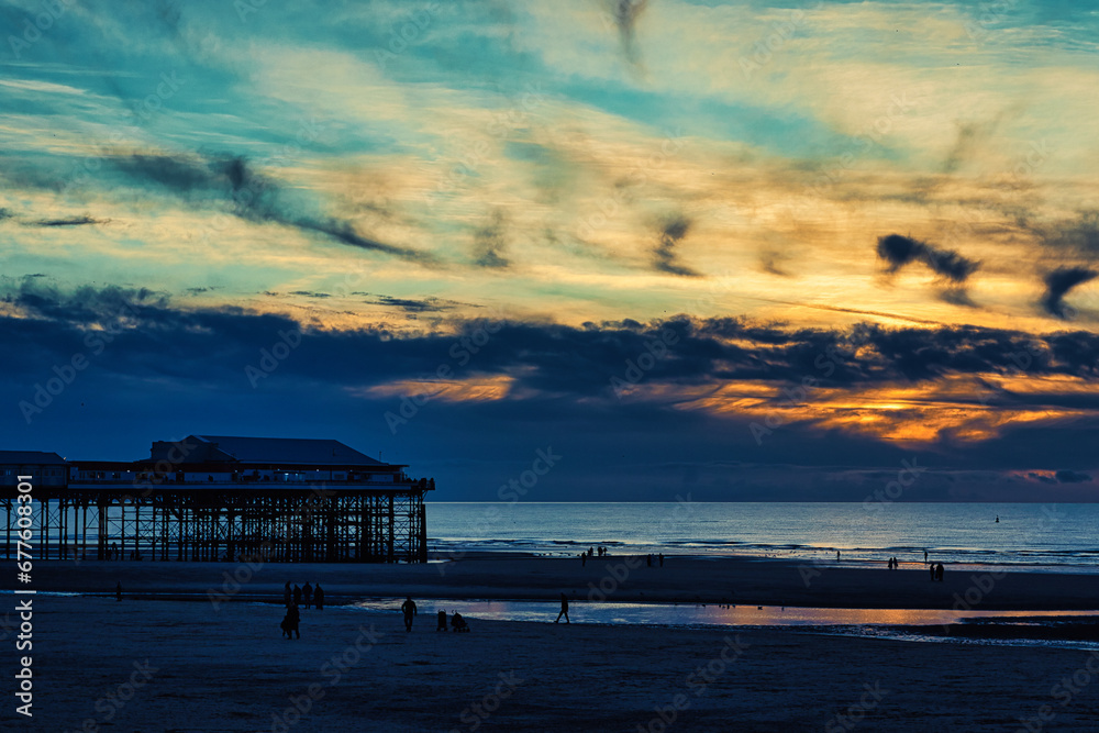 sunset on the beach in Blackpool