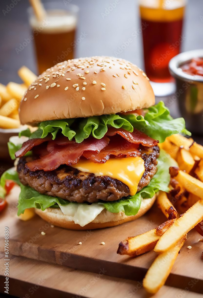 A magazine photograph of an incredible hamburger A magazine photograph of an incredible hamburger