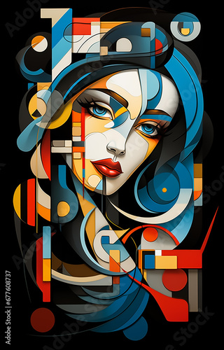  Girl portrait in style of cubism art, perfect, Attractive look