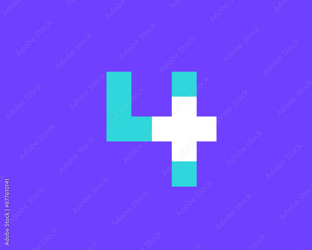 Obraz premium Number 4 cross plus medical logo icon design template elements