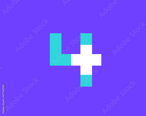 Number 4 cross plus medical logo icon design template elements
