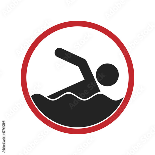 Isolated sign pictogram allowed to swim for pool, water area, lake, beach, sea danger precautions
