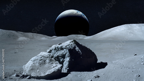 Earth seen from the surface of the Moon. Elements of this image furnished by NASA. © Paopano