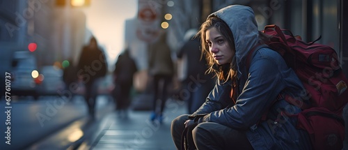 Einsam in der Kälte: Obdachlose Person auf der Straße – Beitragsbild zur sozialen Realität photo
