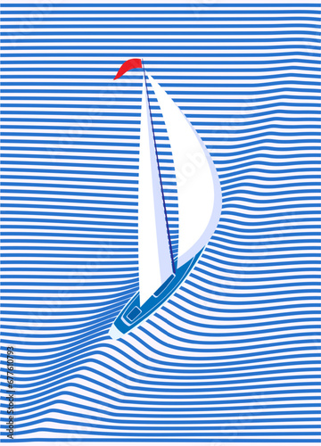 Sailboat on the crest of a wave. Vector illustration. Sketch for creativity