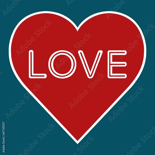 Quadro su tela Love heart design on a teal background