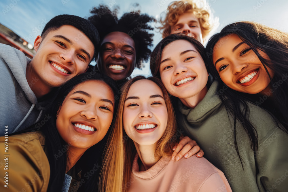 Portrait of Diverse friends having fun together doing selfie outdoor on travel trip. Ethnic diversity, caucasian, asian, black, afro american, latin Portrait of Diverse friends having fun together doing selfie outdoor on travel trip. Ethnic diversity, caucasian, asian, black, afro american, latin