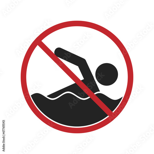 Isolated sign pictogram do not swim for pool, water area, lake, beach, sea danger precautions