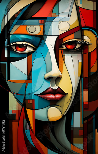  Girl portrait in style of cubism art, perfect, Attractive look