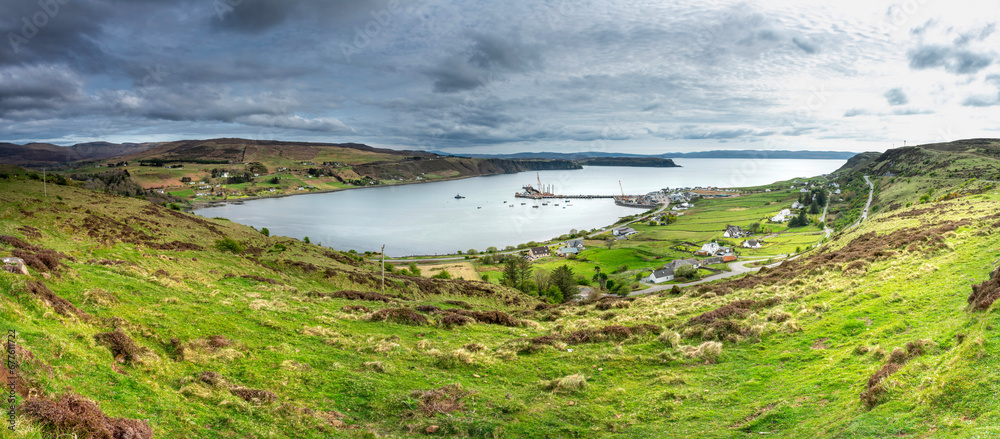 Stunning panorama, view of Scottish landscape, Uig, Highlands, Scotland, Isle of Sky