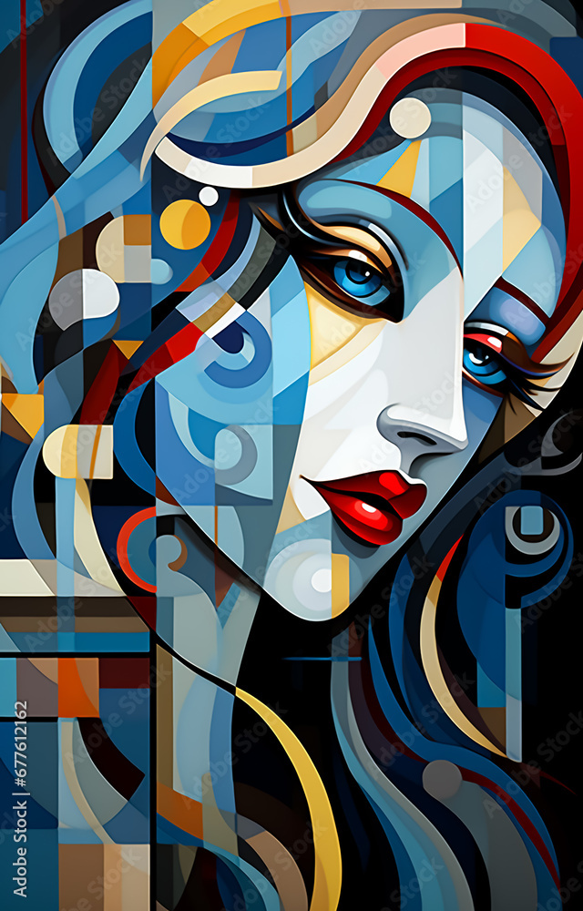  Girl portrait in style of cubism art, perfect, Attractive look