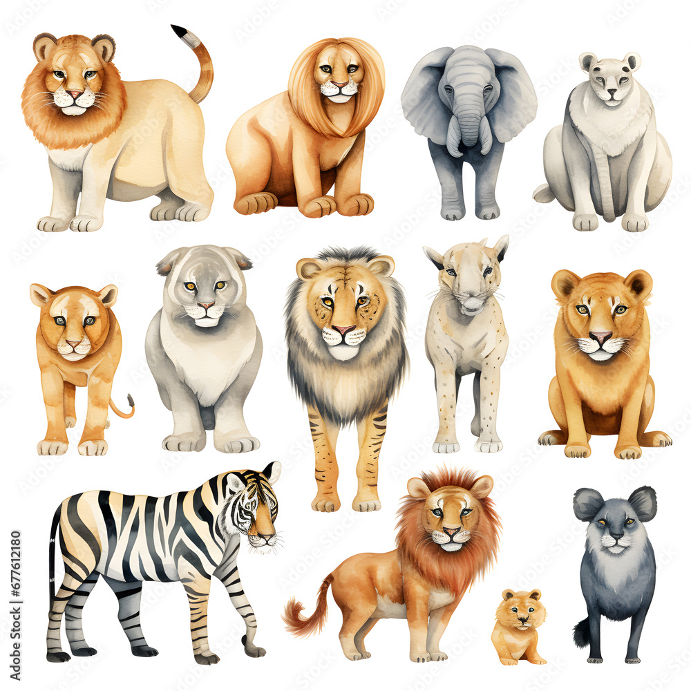 Set of animals illustration, watercolor set of Animals Illustration. Set of animals illustration, watercolor set of Animals Illustration.