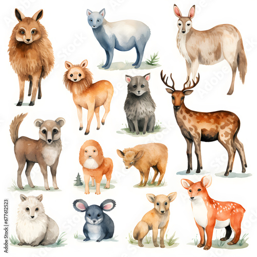 Set of animals illustration, watercolor set of Animals Illustration.