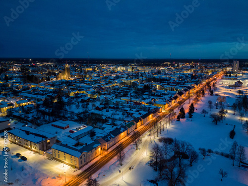 Lights of Raahe city at nighttime, Finland