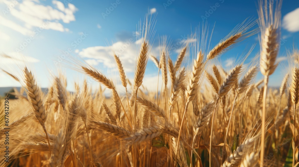 Fototapeta premium barley month concept. Spikelets of cereal background.