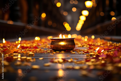 Diwali Festival of Lights Radiant Candle Background and Bokeh Flame Celebrations. created with Generative AI photo