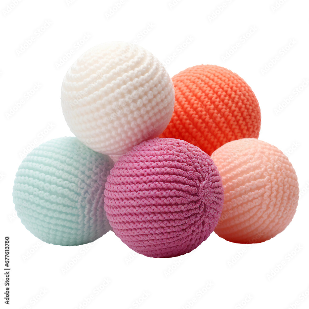 Knitted soft balls, transparent background, isolated image, generative AI Knitted soft balls, transparent background, isolated image, generative AI