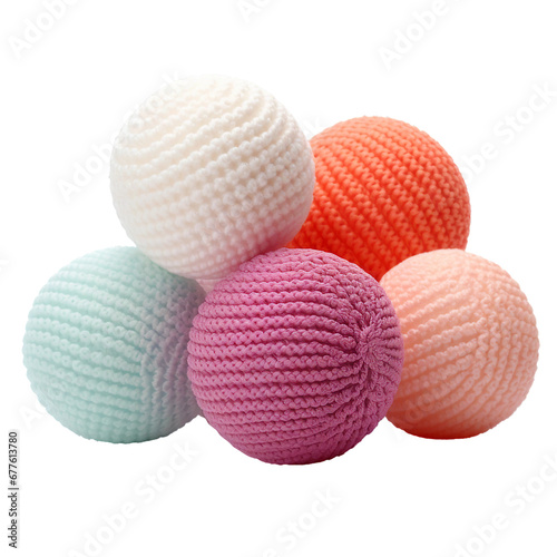 Knitted soft balls, transparent background, isolated image, generative AI