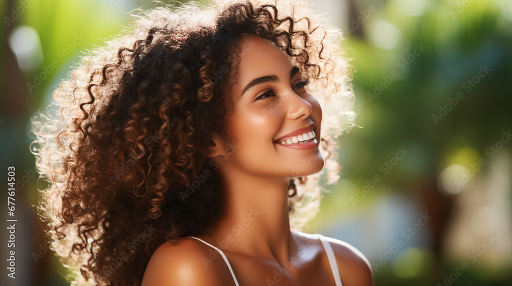 curly-haired woman in white shirt stands on busy street, smiling and looking up, capturing the lively atmosphere of a bustling city scene with people on daily routines. fictional location curly-haired woman in white shirt stands on busy street, smiling and looking up, capturing the lively atmosphere of a bustling city scene with people on daily routines. fictional location