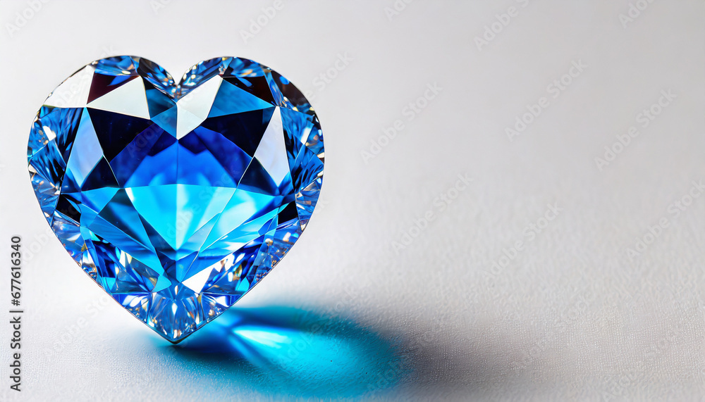 Blue heart shaped diamond on white background and copy space on a side Blue heart shaped diamond on white background and copy space on a side