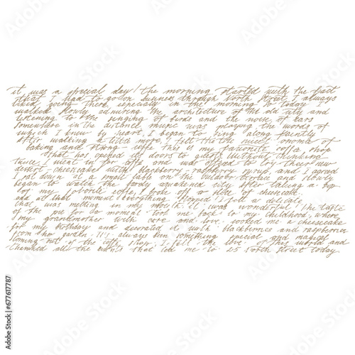 Brown text, a short story written in calligraphic handwriting about a delicious dessert, raspberry cheesecake. highlighted on a white background. Template for the background of postcards, restaurant