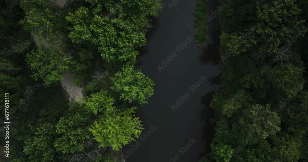 Bird's Eye View Of River Surrounded By Lush Green Vegetation In Oronoco, Minnesota, USA - drone shot Bird's Eye View Of River Surrounded By Lush Green Vegetation In Oronoco, Minnesota, USA - drone shot