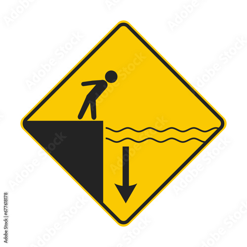Yellow rectangle pictogram sign of deep water, do not swim, danger prohibited swim on lake, river, sea