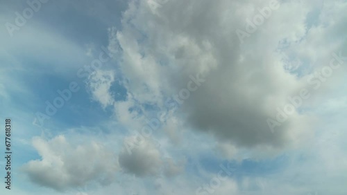 Time lapse of many clouds floating in the breeze in a clear daytime sky.