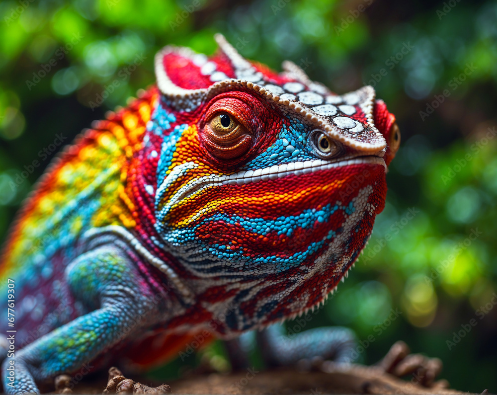 Explore the intricate details of a chameleon's skin texture in an extreme close-up Explore the intricate details of a chameleon's skin texture in an extreme close-up