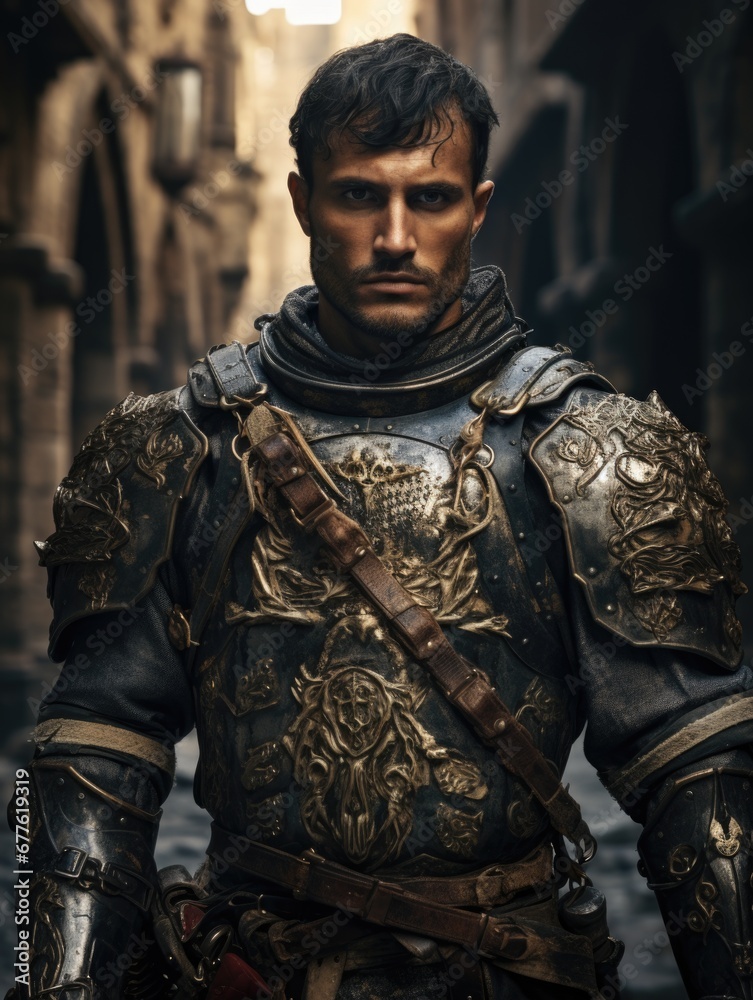 A knight clad in gleaming armor, a symbol of chivalry and valor, standing resolute and ready for noble quests. A knight clad in gleaming armor, a symbol of chivalry and valor, standing resolute and ready for noble quests.