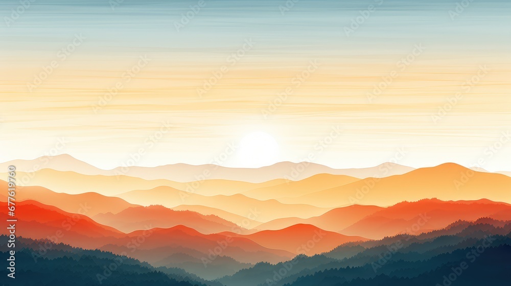 landscape sun color panorama aerial illustration ful beautiful, travel mountain, hill above landscape sun color panorama aerial