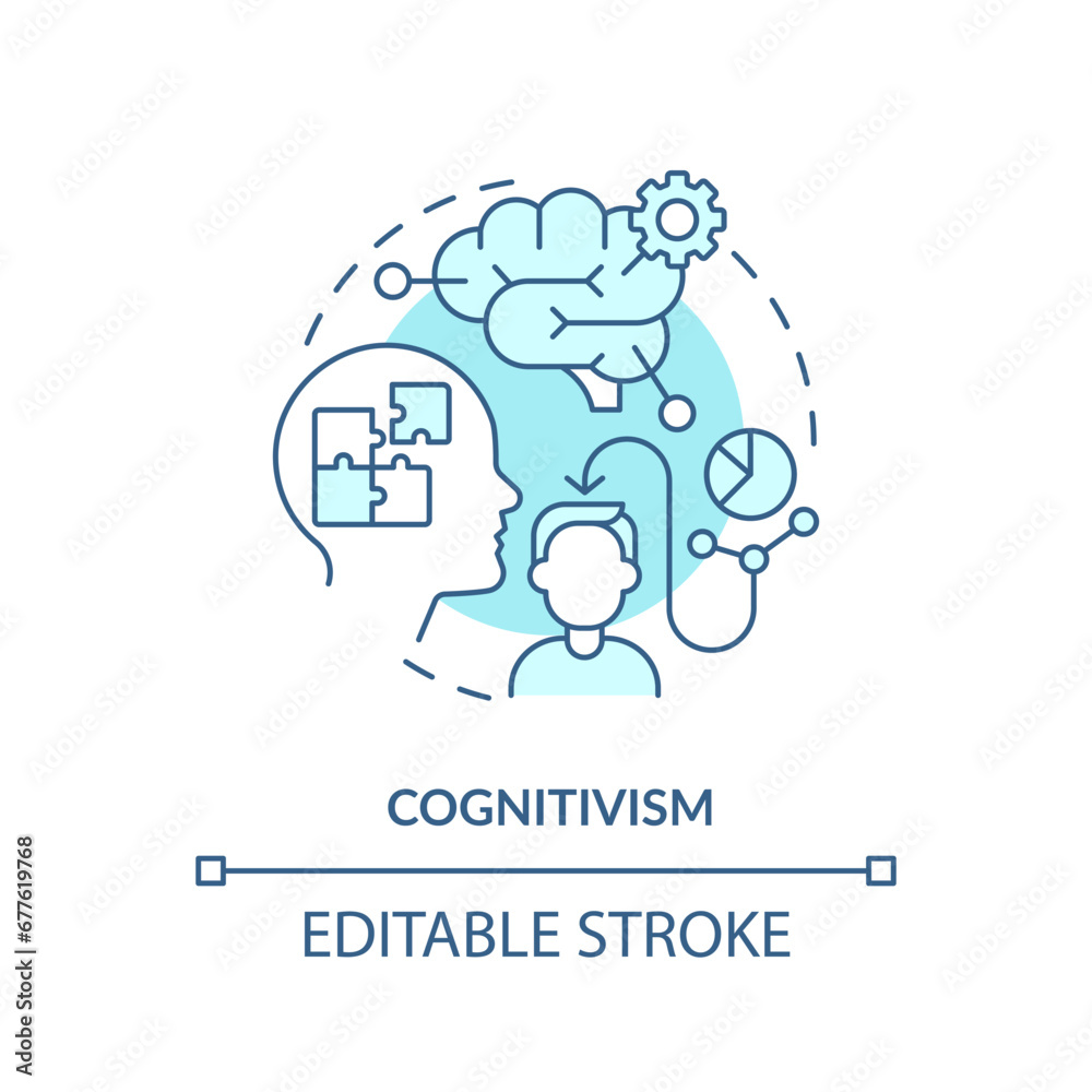 2D editable blue cognitivism icon, simple monochromatic vector, learning theories thin line illustration. 2D editable blue cognitivism icon, simple monochromatic vector, learning theories thin line illustration.
