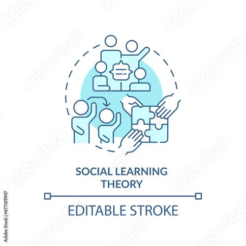 2D editable blue social learning theory icon, simple monochromatic vector, learning theories thin line illustration.