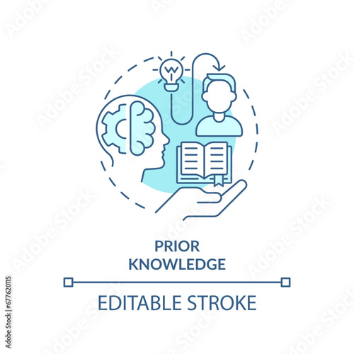 2D editable blue prior knowledge icon, simple monochromatic vector, learning theories thin line illustration.