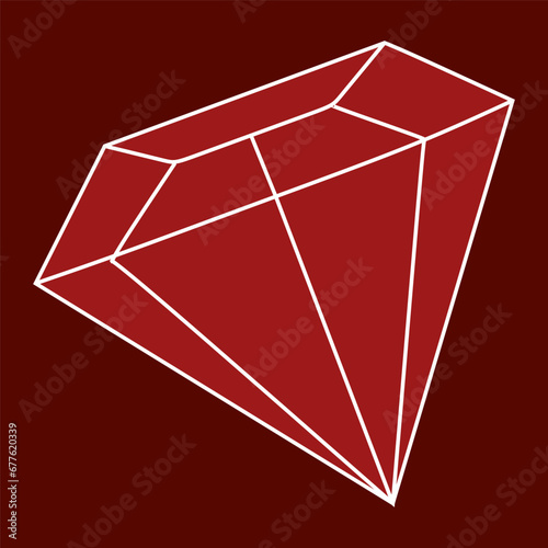 Vector illustration of a Red gemstone icon. Red gem icon. Ruby vector flat and linear isolated illustration. Geometric Royal stone, Jewelry making concept, Mineral Cristal. Design object for Logo Card