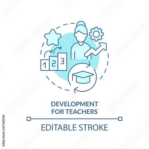 2D editable blue development for teachers icon, simple monochromatic vector, learning theories thin line illustration.