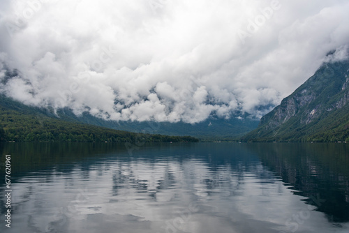 Colorful summer morning on the Bohinj lake in Triglav national park Slovenia, Alps, Europe.