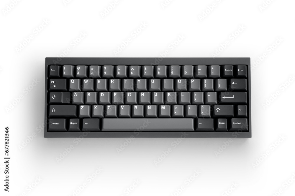 Top view of mechanical keyboard for programming, minimalist, with transparent background and shadow - obrazy, fototapety, plakaty 