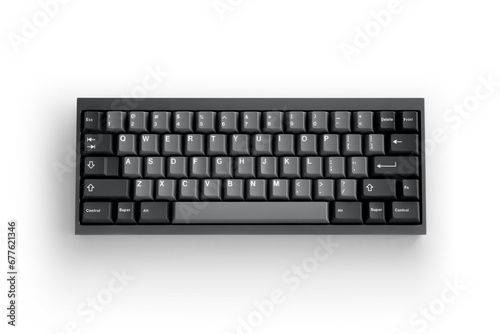 Top view of mechanical keyboard for programming, minimalist, with transparent background and shadow