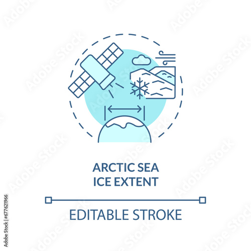 2D editable blue arctic sea ice extent icon, monochromatic isolated vector, climate metrics thin line illustration.