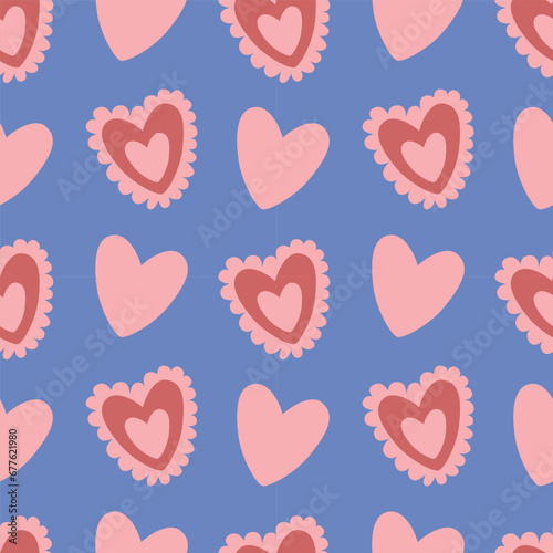 Vector seamless pattern for Valentine s day. Pink hearts on a blue background