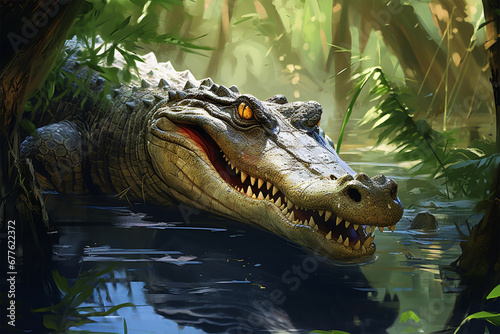 illustration of a painting of a crocodile in nature