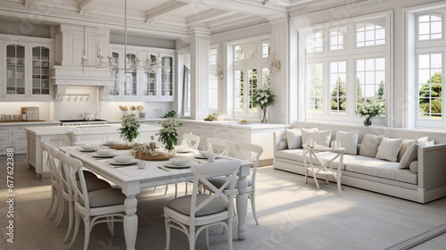 Luxurious interior design of white kitchen dining © PZ SERVICES