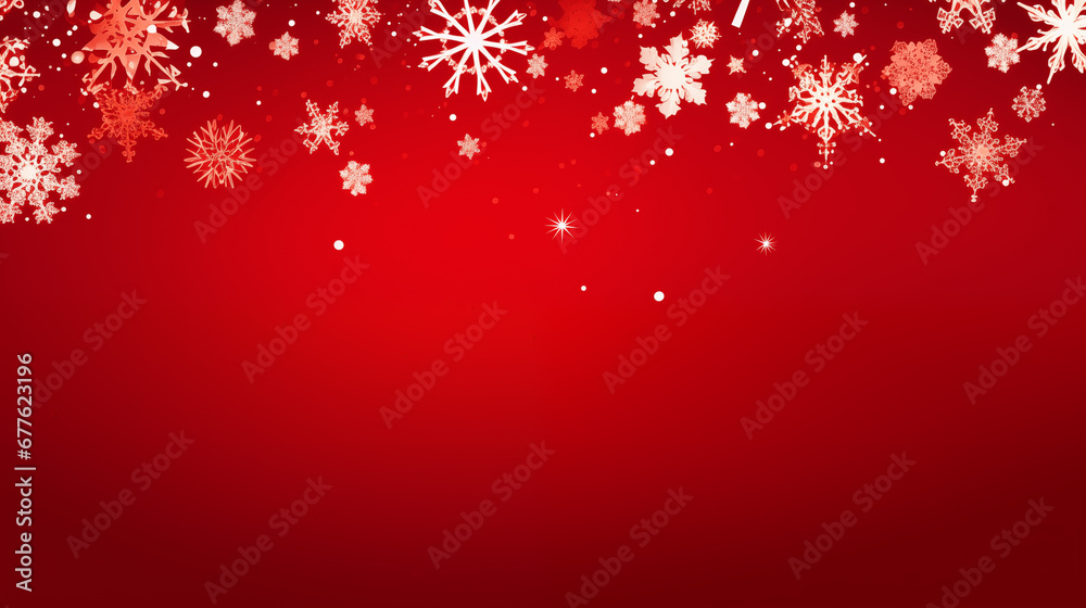 Festive Christmas banner with vibrant neon garlands, delicate snowflakes, and artificial snow on a rich Red background Festive Christmas banner with vibrant neon garlands, delicate snowflakes, and artificial snow on a rich Red background