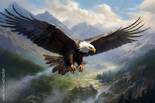 illustration of a painting of an eagle in nature © Yoshimura