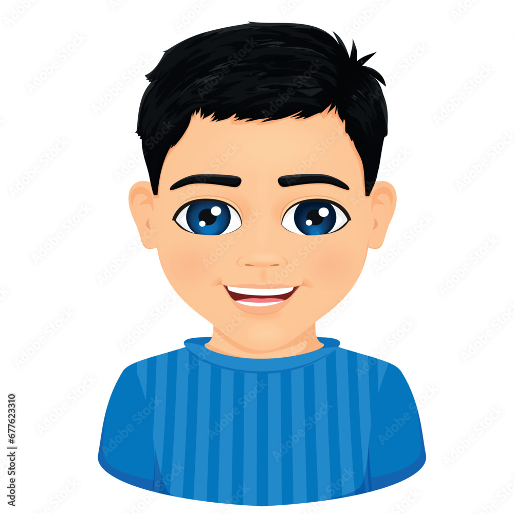 Vector portrait of cute and smiling boy with black hair Vector portrait of cute and smiling boy with black hair