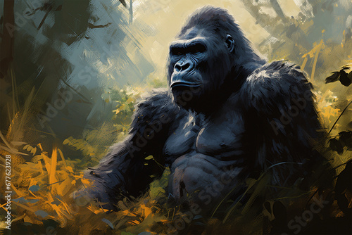 illustration of a painting of a gorilla in nature © Yoshimura
