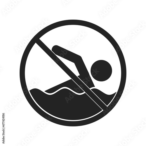 Isolated sign black pictogram do not swim for pool, water area, lake, beach, sea danger precautions