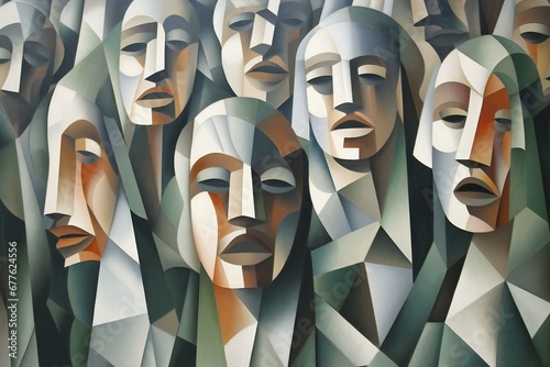 Illustration of a group of abstract people in the art gallery
