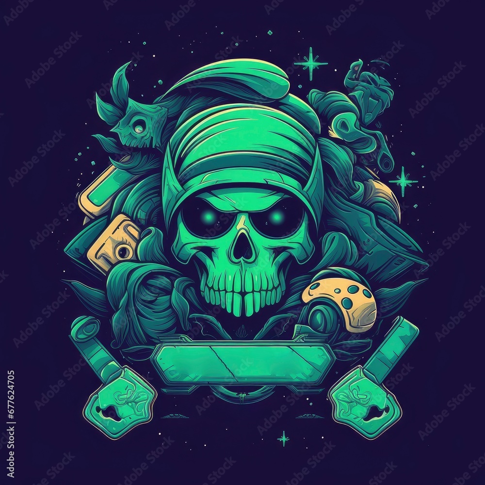 Gamer logo for esports team with skull and crossbones. Generative ai Gamer logo for esports team with skull and crossbones. Generative ai